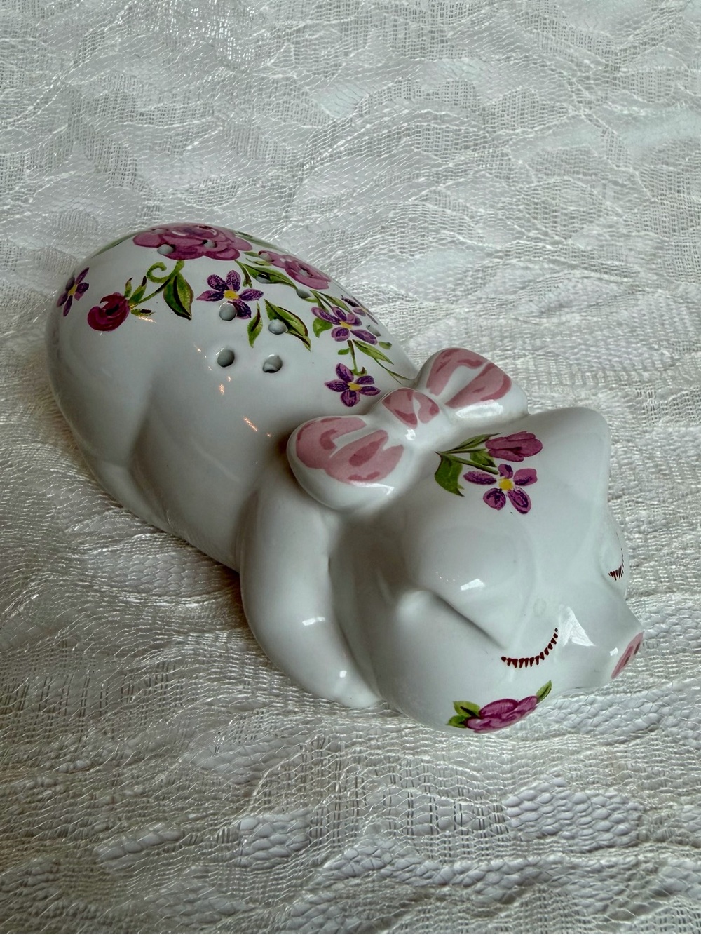 Vintage Ceramarte Brazil Floral Pig Potpourri Holder Avon 1978 Hand Painted